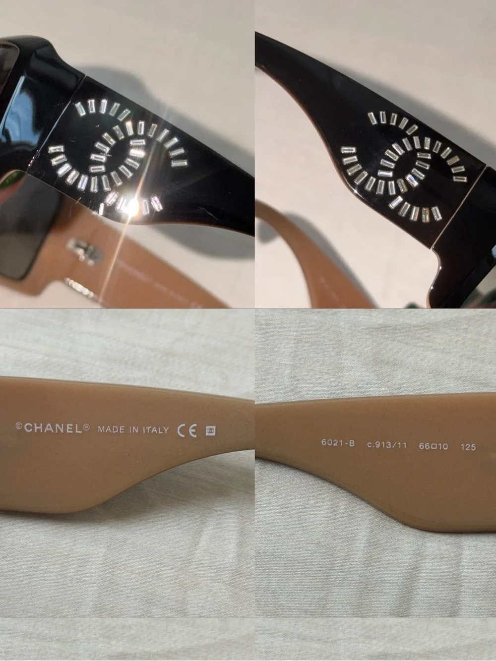 AUTHENTIC VINTAGE CHANEL Crystal sunglasses Black/Beige Baguette